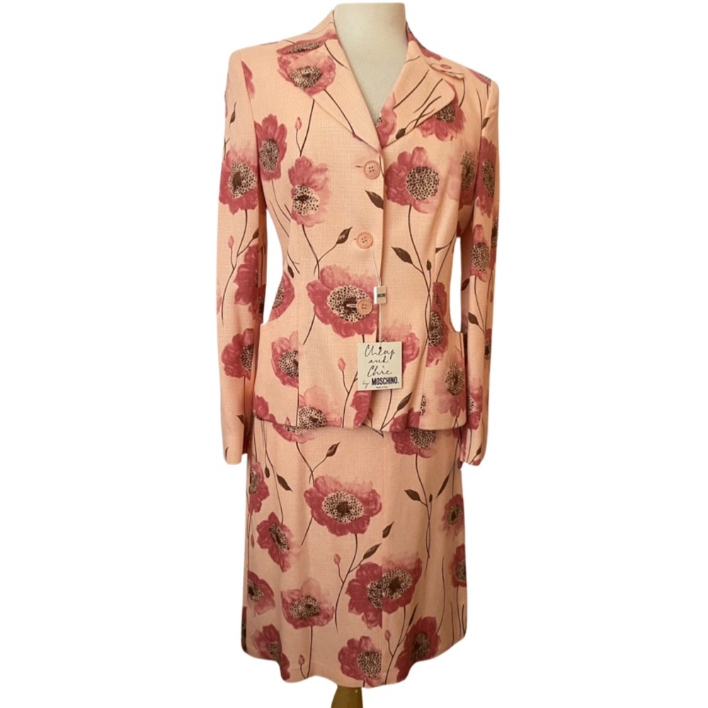 NWT MOSCHINO Cheap And Chic 2pc Jacket Skirt Suit Peach Pink Floral 44/10